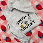 Spooky Goosey Halloween Sweatshirt Funny Goose Skeleton Pullover with Pumpkin, Spider Web & Bat Design Cozy Fall or Spooky Season Gift Sweater