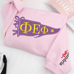 Custom Embroidered Sorority Sweatshirt with Pennant Flag, Besties Sweatshirt, College Gift, Personalized Sorority Hoodie