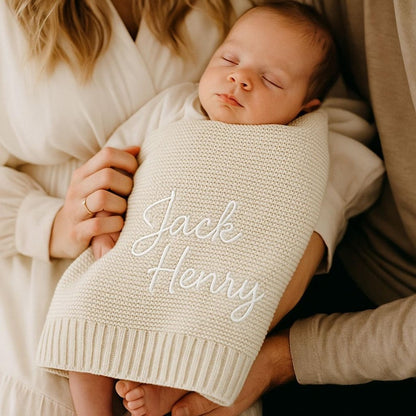 Personalized Baby Knit Blanket, Embroidered Baby Name Blanket, Newborn Cotton Blanket, Unique Baby Shower Gift, Newborn Blanket, Baby Shower Gift
