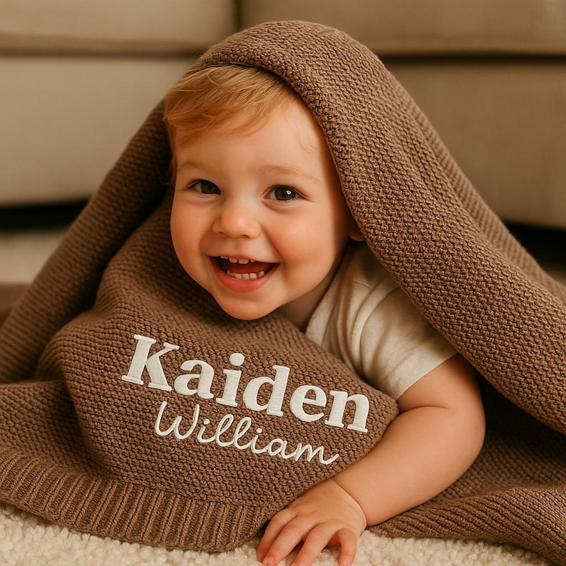 Personalized Baby Knit Blanket, Embroidered Baby Name Blanket, Newborn Cotton Blanket, Unique Baby Shower Gift, Newborn Blanket, Baby Shower Gift