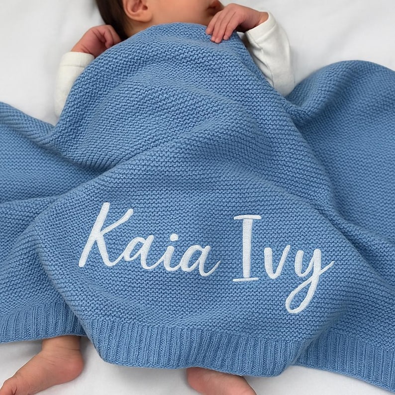 Personalized Baby Knit Blanket, Embroidered Baby Name Blanket, Newborn Cotton Blanket, Unique Baby Shower Gift, Newborn Blanket, Baby Shower Gift