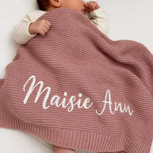 Personalized Baby Knit Blanket, Embroidered Baby Name Blanket, Newborn Cotton Blanket, Unique Baby Shower Gift, Newborn Blanket, Baby Shower Gift