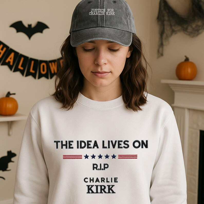RIP Charlie Kirk Embroidered Sweatshirt, The Idea Lives On Sweater, In Memory Of Charlie Kirk Embroidered Hoodie, Freedom Faith Embroidery