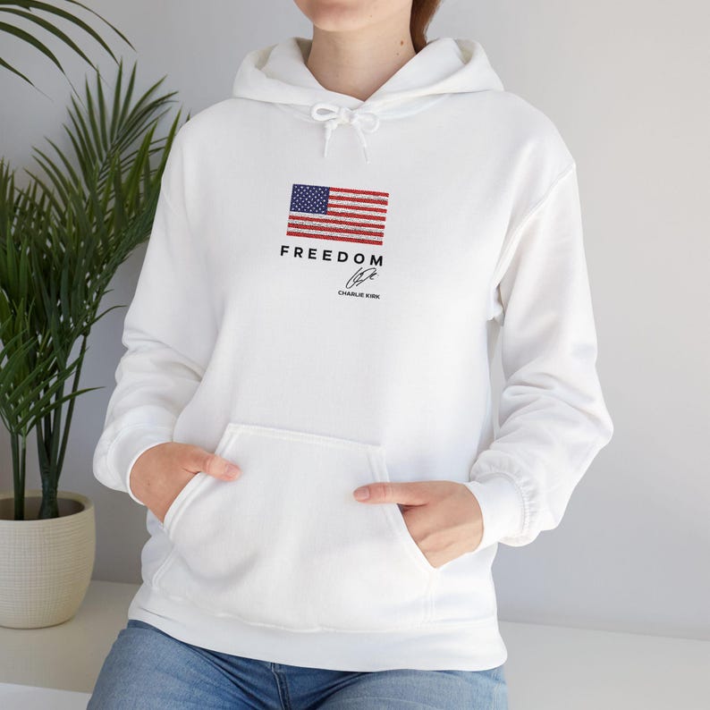 Charlie Kirk Freedom USA Hoodie Embroidered Turning Point Conservative Political Apparel, Patriotic Sweatshirt, Political Gift