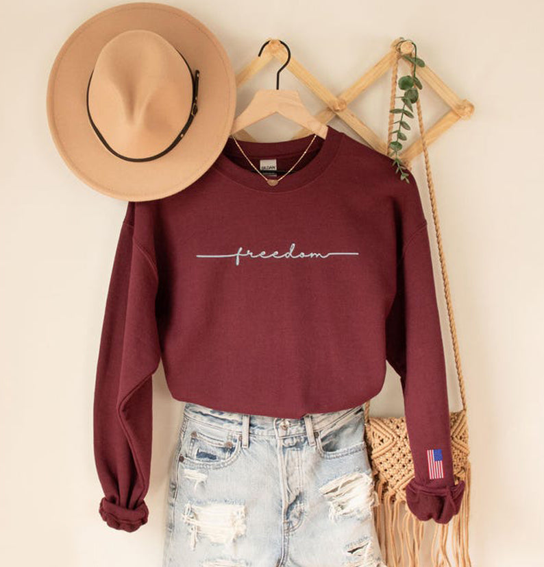 Freedom Embroidered Sweatshirt with USA Flag on Sleeve,Kirk's Legacy Sweater,Patriotic Embroidery Sweater,Justice for Charlie,American Pride