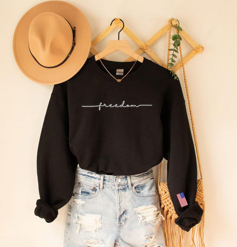 Freedom Embroidered Sweatshirt with USA Flag on Sleeve,Kirk's Legacy Sweater,Patriotic Embroidery Sweater,Justice for Charlie,American Pride
