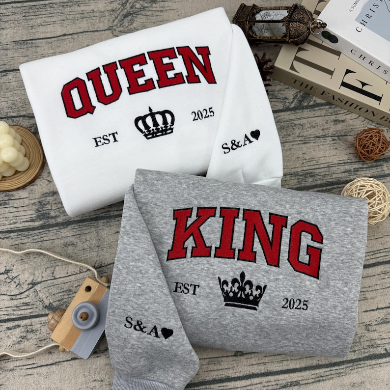 King Queen Sweatshirt, Couple Hoodies, Matching Hoodies, Couple Sweatshirt, Couples Gift, Gift For Couples, Valentine Sweatshirt