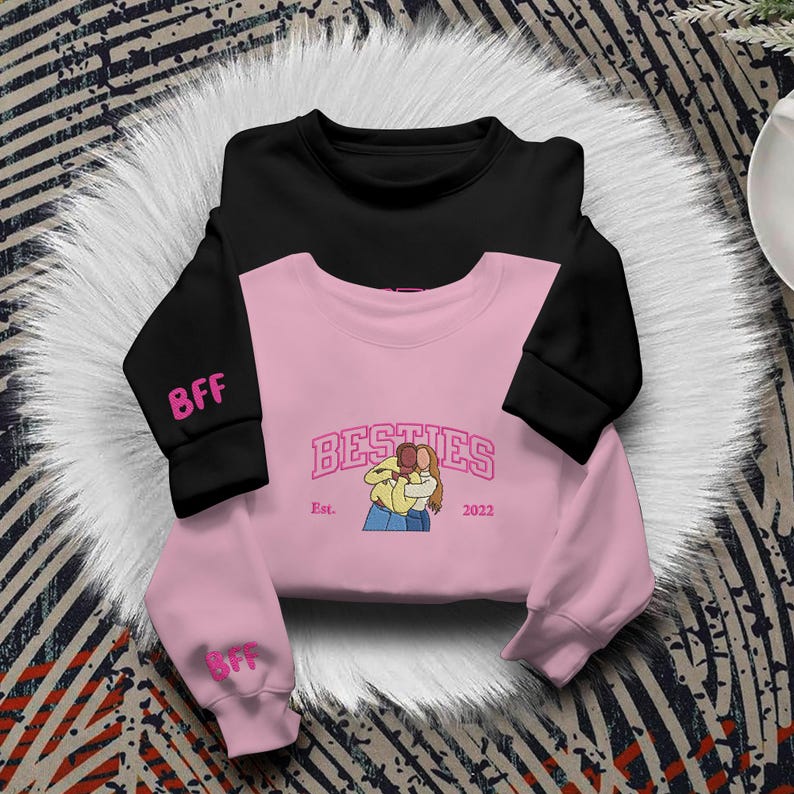 Custom Best Friend Hoodie, Personalized Embroidered Portrait from Photo, Matching Bestie Sweatshirt, Friendship Birthday Gifts, BFF Gifts