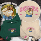 Custom Best Friend Hoodie, Personalized Embroidered Portrait from Photo, Matching Bestie Sweatshirt, Friendship Birthday Gifts, BFF Gifts