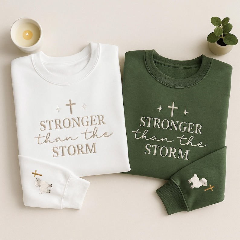 Stronger Than The Storm Christian Sweatshirt Hoodie: Embroidered Faith Apparel, Religious Gift, Christian Hoodie, Bible Verse Sweatshirt