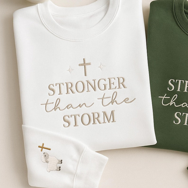 Stronger Than The Storm Christian Sweatshirt Hoodie: Embroidered Faith Apparel, Religious Gift, Christian Hoodie, Bible Verse Sweatshirt