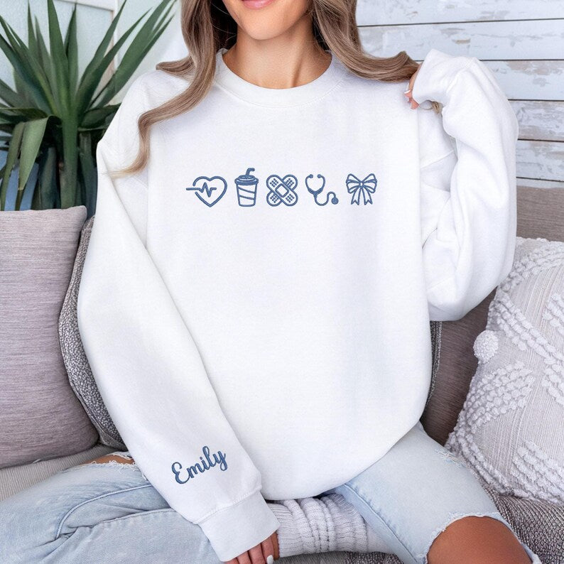 Embroidered Nurse Sweatshirt, Nurse Coquette Sweater, Nursing Student Hoodie, Embroidered Nursing Bow Sweater, CNA Sweatshirt, Gift For Nurse