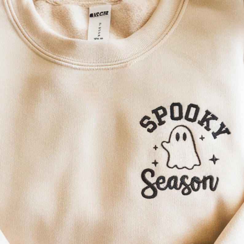 Embroidered Cute Spooky Season Sweatshirt, Cute Halloween Sweatshirt, Cute Fall Hoodie, Gift For Halloween, Spooky Season Crewneck