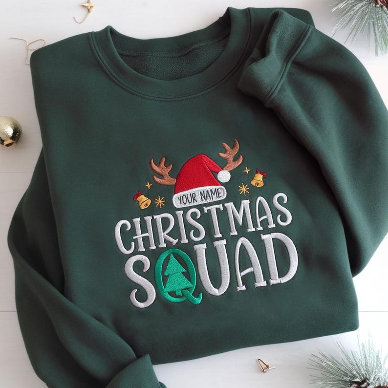 Custom Christmas Squad Embroidered Sweatshirt, Matching Christmas Hoodie, Christmas Sweatshirt, Family Christmas Hoodie, Christmas Group Sweater