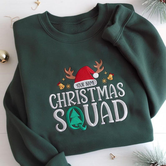 Custom Christmas Squad Embroidered Sweatshirt, Matching Christmas Hoodie, Christmas Sweatshirt, Family Christmas Hoodie, Christmas Group Sweater