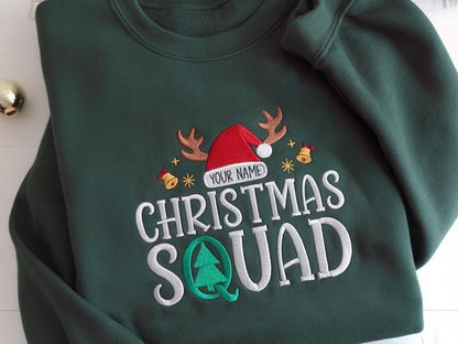 Custom Christmas Squad Embroidered Sweatshirt, Matching Christmas Hoodie, Christmas Sweatshirt, Family Christmas Hoodie, Christmas Group Sweater