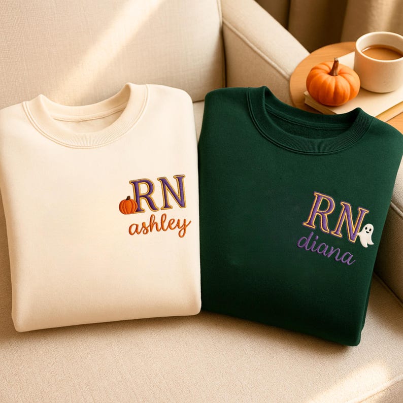 EMBROIDERED NURSE Athletic Block Gemma Halloween Sweatshirt | Nurse Pullover Sweatshirt |Gift for Grad |New Nurse Gift |Nursing School Shirt