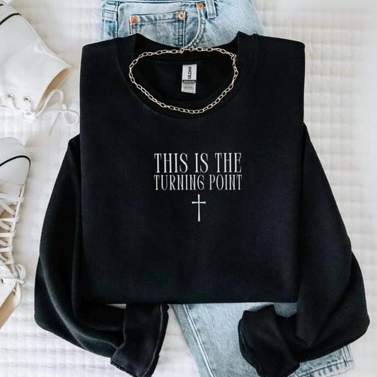 Embroidered This Is The Turning Point Sweatshirt, Charlie Kirk Crewneck, Pro Conservative Freedom Sweater, Patriotic Christian Apparel