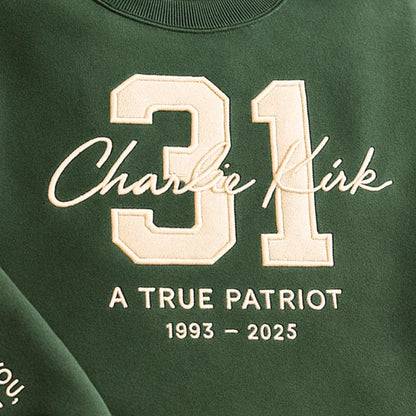 Charlie Kirk Freedom 31 Embroidered Sweatshirt, Freedom Sweater Justice For Charlie Kirk Unisex Sweatshirt Hoodie, Patriotic Hoodie