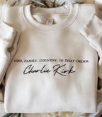 Embroidered Charlie Kirk Activist Sweatshirt, Pray for Charlie Kirk Sweater, God, Family, Country. In That Order Hoodie, Freedom Hoodie