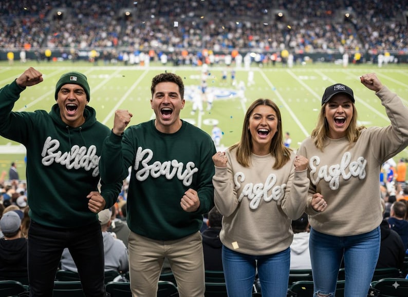 Customized Chenille YARN EMBROIDERED Chenille Game Day Fuzzy Letter,Team Spirit Shirt,Football Moms,Chenille Patch Sports Team Sweatshirt