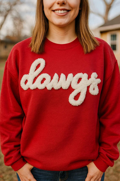 Customized Chenille YARN EMBROIDERED Chenille Game Day Fuzzy Letter,Team Spirit Shirt,Football Moms,Chenille Patch Sports Team Sweatshirt