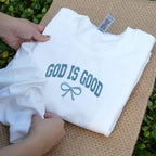 God Is Good Embroidered Sweatshirt, Boho Christian Crewneck, Coquette Faith Sweater, Religious Bible Verse Hoodie, Inspirational Gift