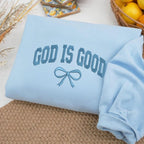 God Is Good Embroidered Sweatshirt, Boho Christian Crewneck, Coquette Faith Sweater, Religious Bible Verse Hoodie, Inspirational Gift