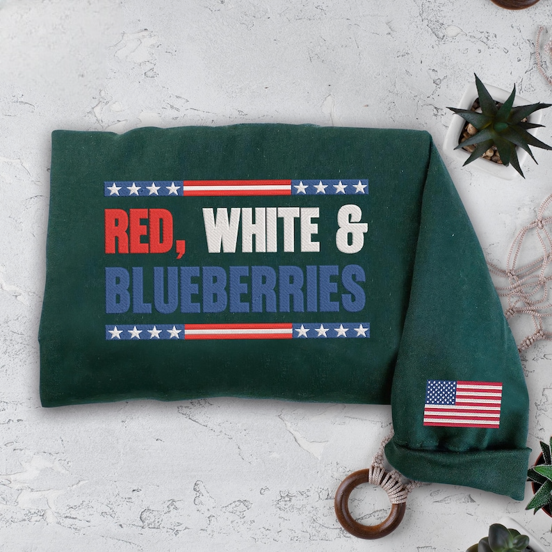 Embroidered Red White & Blueberries Freedom Sweatshirt, Conservative Sweatshirt, Political Human Rights Hoodie, Unisex Support