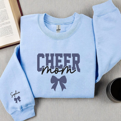 Custom Embroidered Cheer Mom Sweatshirt, Personalized Cheer Team Gift with Child s Name, Spirit Wear for Game Day, Birthday Gift for Mom