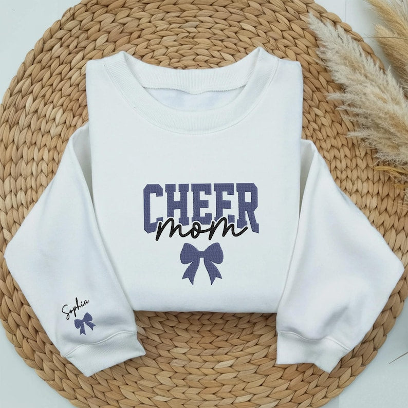 Custom Embroidered Cheer Mom Sweatshirt, Personalized Cheer Team Gift with Child s Name, Spirit Wear for Game Day, Birthday Gift for Mom
