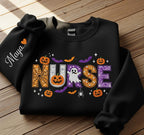 Halloween Nurse Sweatshirt Personalized Crewneck with Pumpkin, Ghost, and Bat Print, Cute Spooky Fall Pullover for Nurses, Custom Name Gift, Fun Halloween Medical Staff Outfit