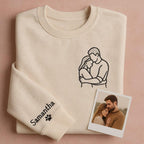 Custom Embroidered Line Art Sweatshirt from Photo, Personalized Outline Drawing Hoodie, Custom Portrait Embroidery Gift Crewneck