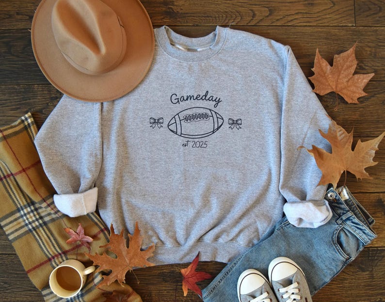 EMBROIDERED Gameday Sweatshirt Football Season Outfit Cute Fall Sports Top Retro Tailgate Apparel Thanksgiving Gift for Women Fans Moms