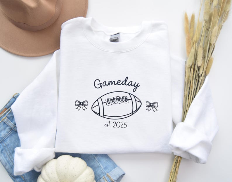 EMBROIDERED Gameday Sweatshirt Football Season Outfit Cute Fall Sports Top Retro Tailgate Apparel Thanksgiving Gift for Women Fans Moms