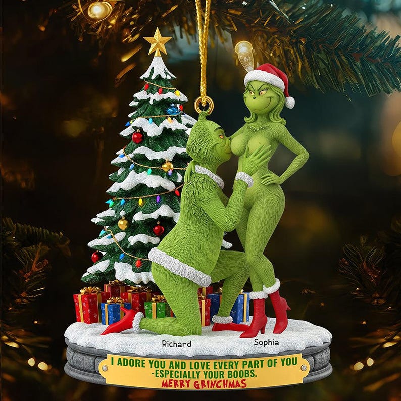 Personalized Naughty Couple Green Monster Ornament, Merry Grinchmas, Funny Christmas Gift For Couple, I Adore You, Christmas Decorations il_794xN.7217471576_lq5p.jpg