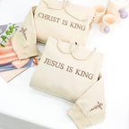 Embroidered Jesus Is King Hoodie - Custom Bible Verse Hoodie - Personalized Christian Apparel For Men - Matching Hoodies For Couple
