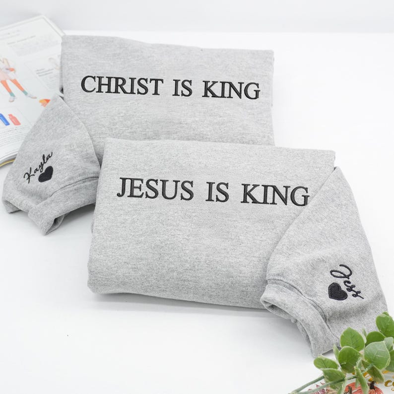 Embroidered Jesus Is King Hoodie - Custom Bible Verse Hoodie - Personalized Christian Apparel For Men - Matching Hoodies For Couple