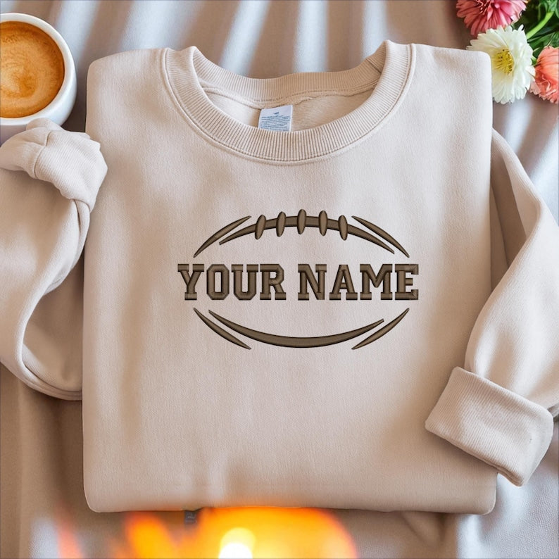 Embroidered Football Sweatshirt: Custom College Sports Sweater, Game Day Football Hoodie, Embroidered Football Hoodie