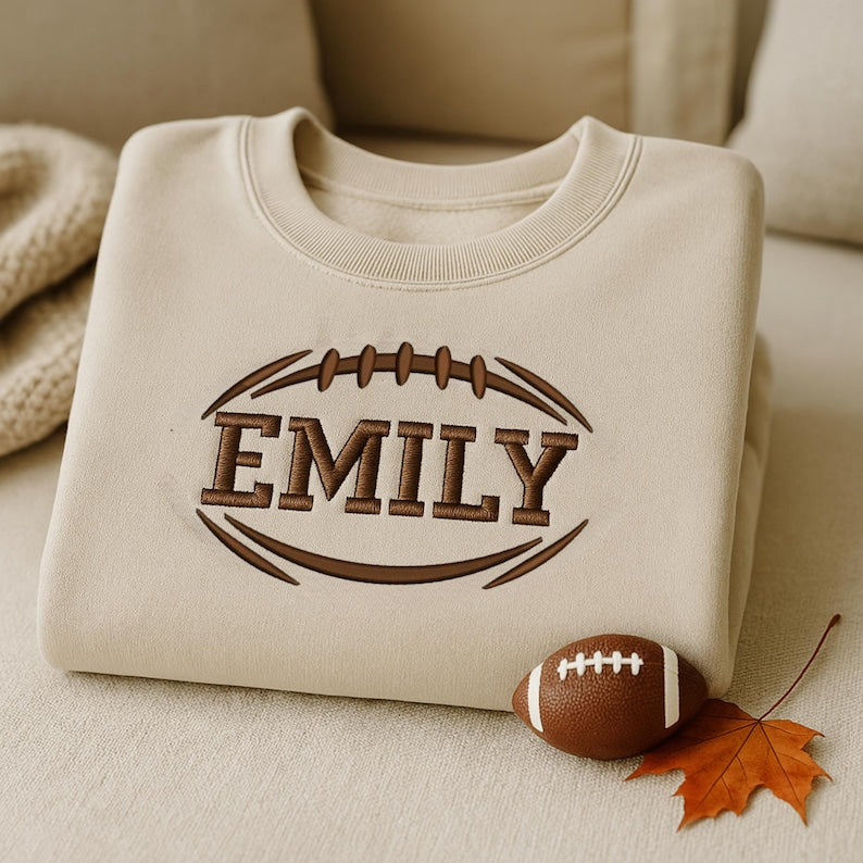Embroidered Football Sweatshirt: Custom College Sports Sweater, Game Day Football Hoodie, Embroidered Football Hoodie