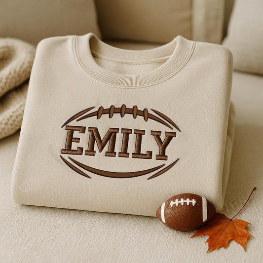 Embroidered Football Sweatshirt: Custom College Sports Sweater, Game Day Football Hoodie, Embroidered Football Hoodie