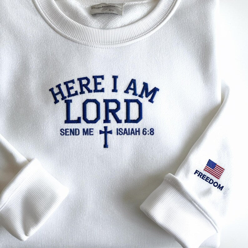 Charlie Kirk Here I am Lord Send Me Isaiah 6:8 Sweatshirt, Embroidered Sweatshirt, Here I am Hoodie, Isaiah 6 8 Hoodie, Christian Gift for All