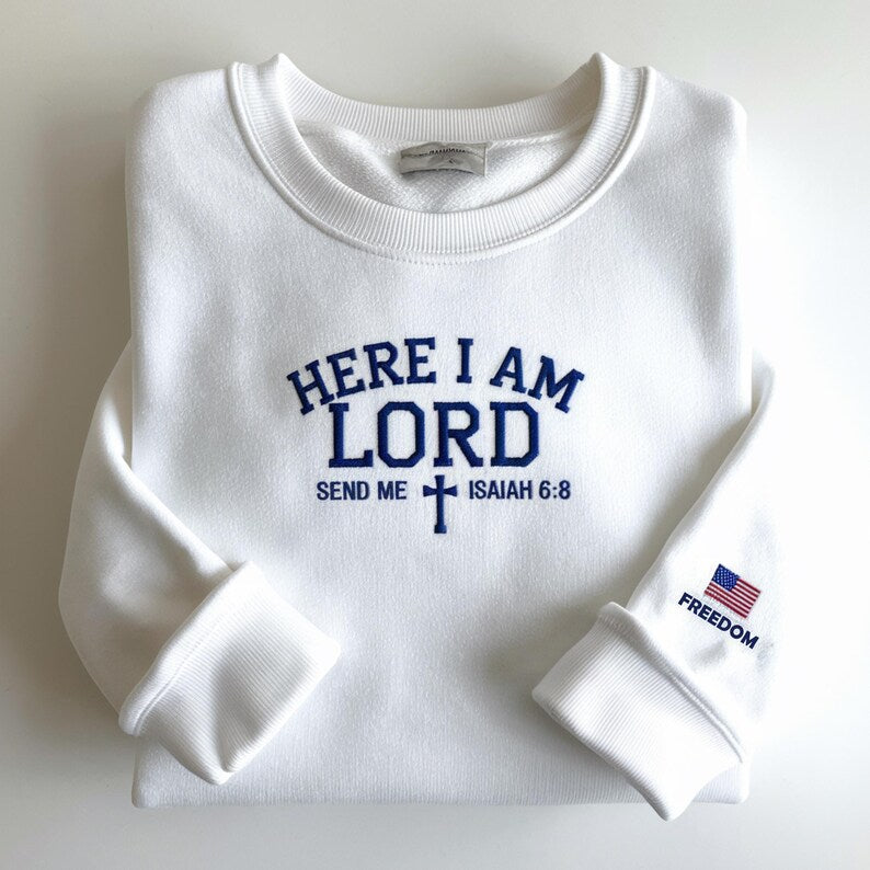 Charlie Kirk Here I am Lord Send Me Isaiah 6:8 Sweatshirt, Embroidered Sweatshirt, Here I am Hoodie, Isaiah 6 8 Hoodie, Christian Gift for All