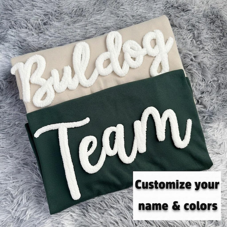 Customized Chenille YARN EMBROIDERED Chenille Game Day Fuzzy Letter,Team Spirit Shirt,Football Moms,Chenille Patch Sports Team Sweatshirt