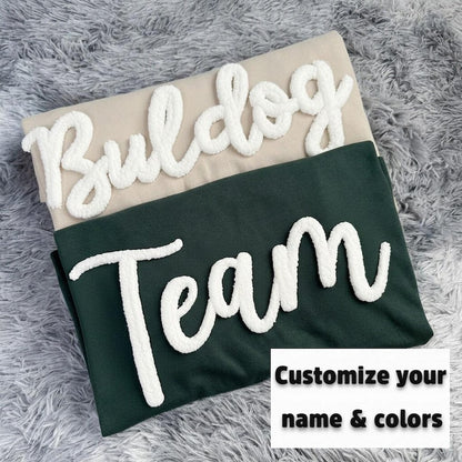 Customized Chenille YARN EMBROIDERED Chenille Game Day Fuzzy Letter,Team Spirit Shirt,Football Moms,Chenille Patch Sports Team Sweatshirt