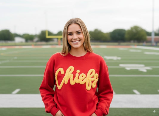 Customized Chenille YARN EMBROIDERED Chenille Game Day Fuzzy Letter,Team Spirit Shirt,Football Moms,Chenille Patch Sports Team Sweatshirt