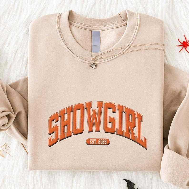 Showgirl Era Embroidered Sweatshirt, Orange Show Girl Sweater, Showgirl Life Embroidered Hoodie, Album Release Party Embroidery