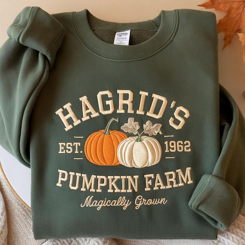 Hagrid Pumpkin Embroidered Sweatshirt, Fall Wizard Sweatshirt, Fall Sweater, Cozy Autumn Shirt, Halloween Pumpkin Patch, Magical Farm Shirt