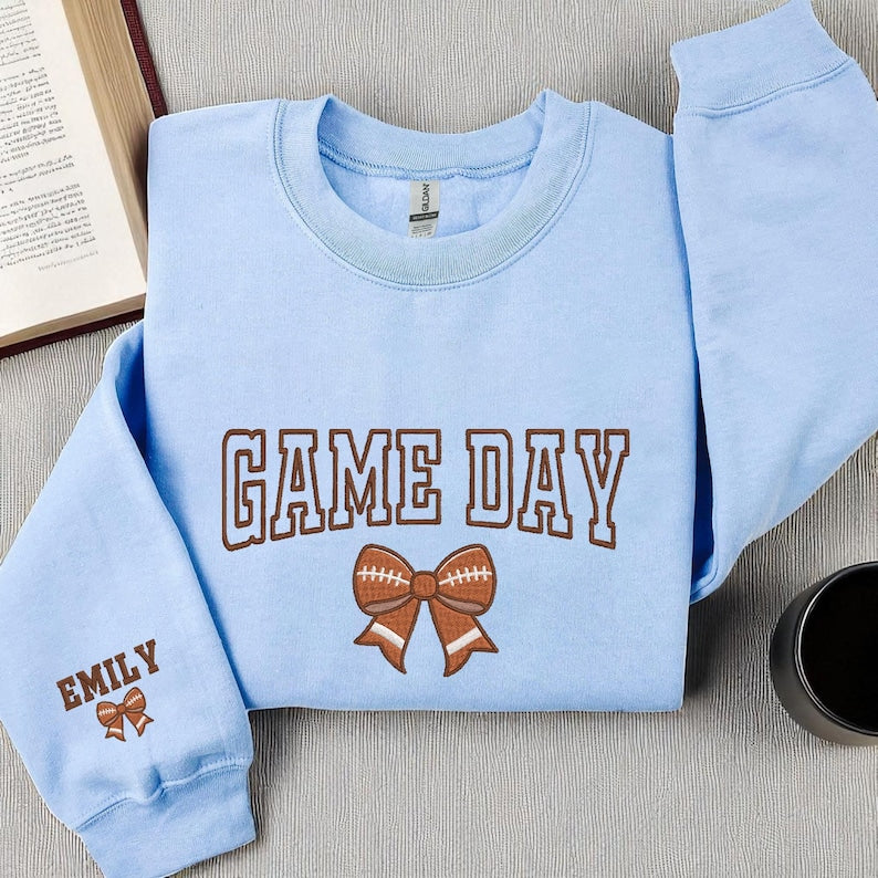 Embroidered Football Game Day Sweatshirt, Football Mom Bow Sweater, Embroidered Tis The Season Hoodie, Football Bow Hoodie, Touchdown Football