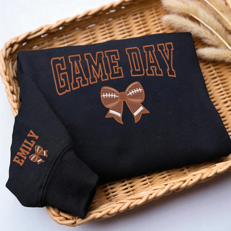 Embroidered Football Game Day Sweatshirt, Football Mom Bow Sweater, Embroidered Tis The Season Hoodie, Football Bow Hoodie, Touchdown Football